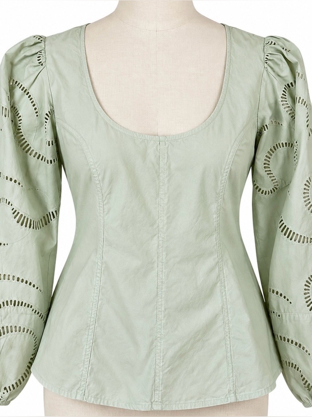 7 For All Mankind Sage Green Eyelet Puff Sleeve Dress